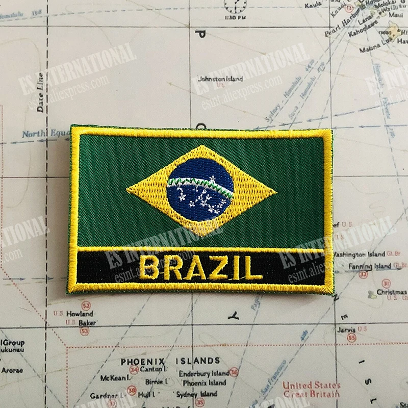 BRAZIL National Flag Embroidery Patches Badge Shield  And Square Shape Pin  One Set  On The Cloth Armband   Backpack  Decoration