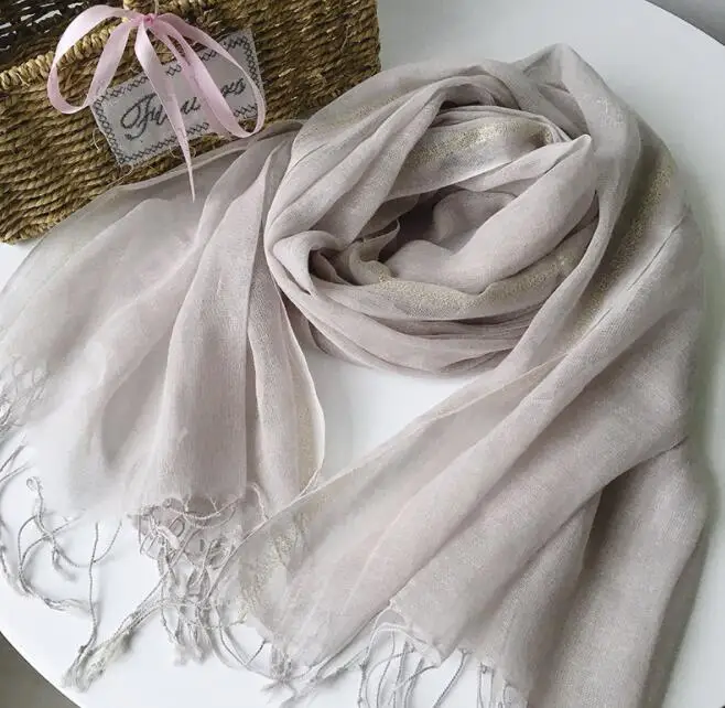 Spring And Summer New Women Pure Linen Scarf Summer Thin Breathable Striped Shawl Tassel Scarves 53x180cm