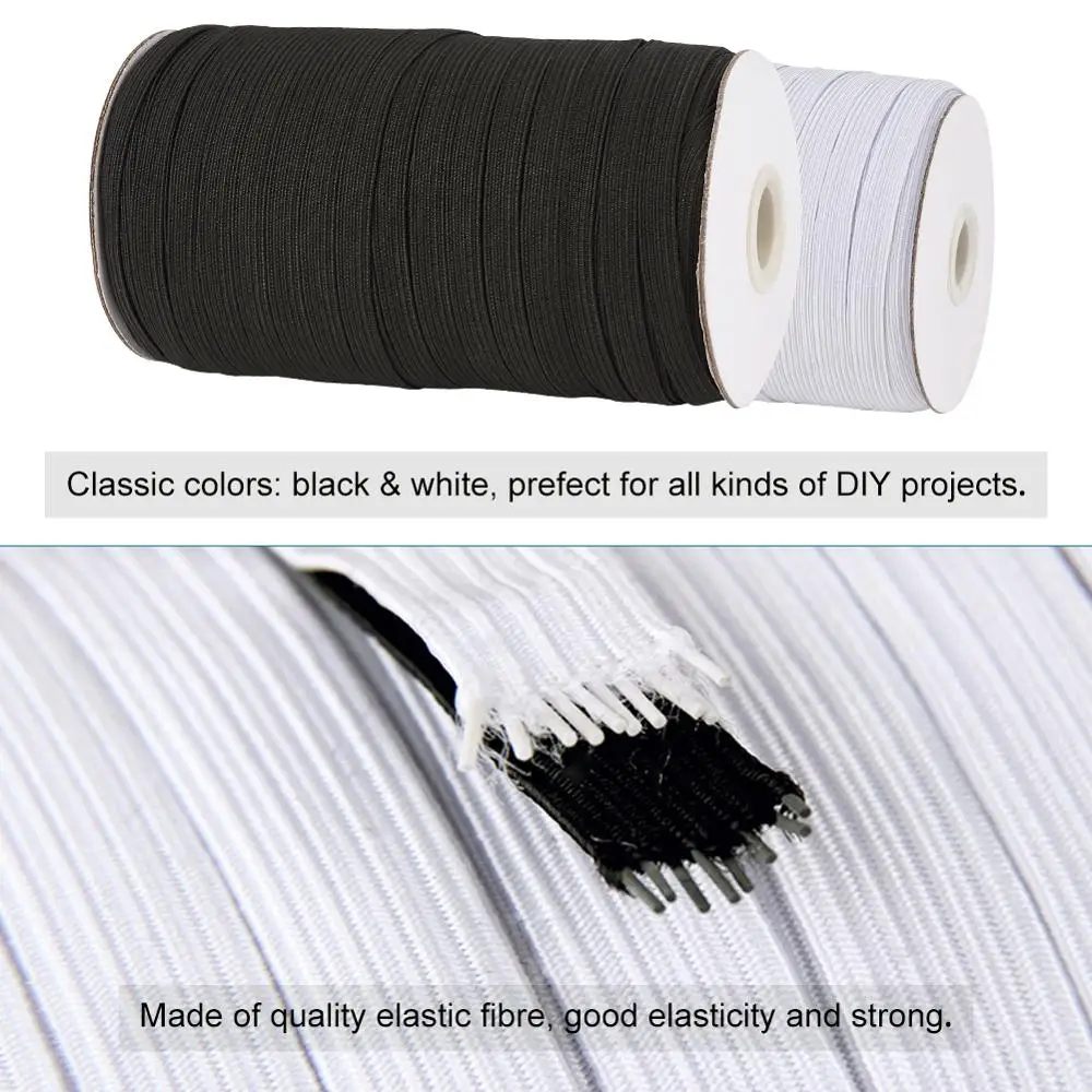 4mm 5mm 6mm 8mm 10mm 12mm 14mm Woven Flat Elastic Cord Band Sewing Stretch Rope for DIY Mask Craft Jewelry Making White Black