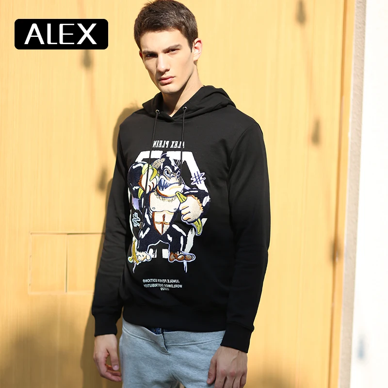 Alex Plein Sweatshirt Men 100% Cotton Monkey Embroidery Hoodies Man Clothing Aesthetic Fashion Streetwear 2020 Winter Cartoon