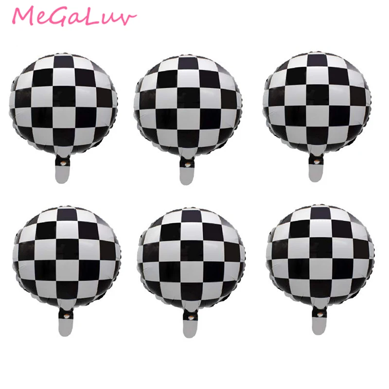 

6pcs 18inch Black White Racing Car Balloons Foil Round Helium Ballons Birthday Racing Theme Party Decorations Sport Events