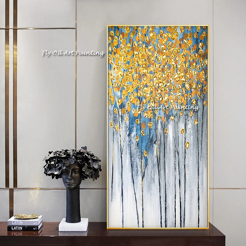 100% Handmade Abstract Landscape Gold Foil Oil Painting Watercolor On Canvas Hand-painted Wall Art Home Decoration Frameless