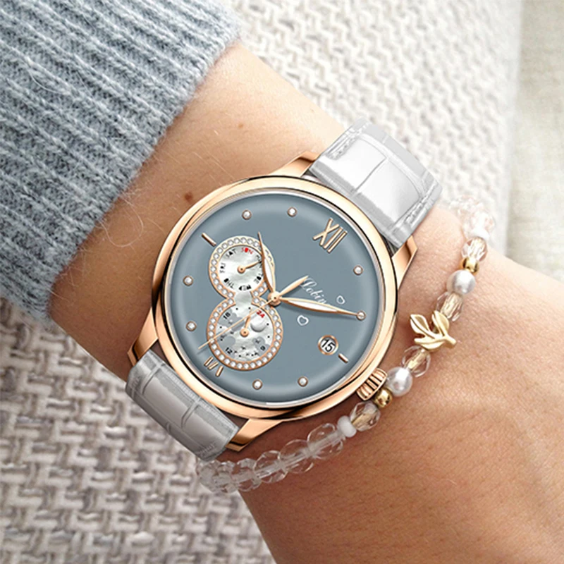 LOBINNI New Fashion Ladies Automatic Mechanical Watch Rose gold Stainless Steel Strap Date Week Waterproof Women's Watch