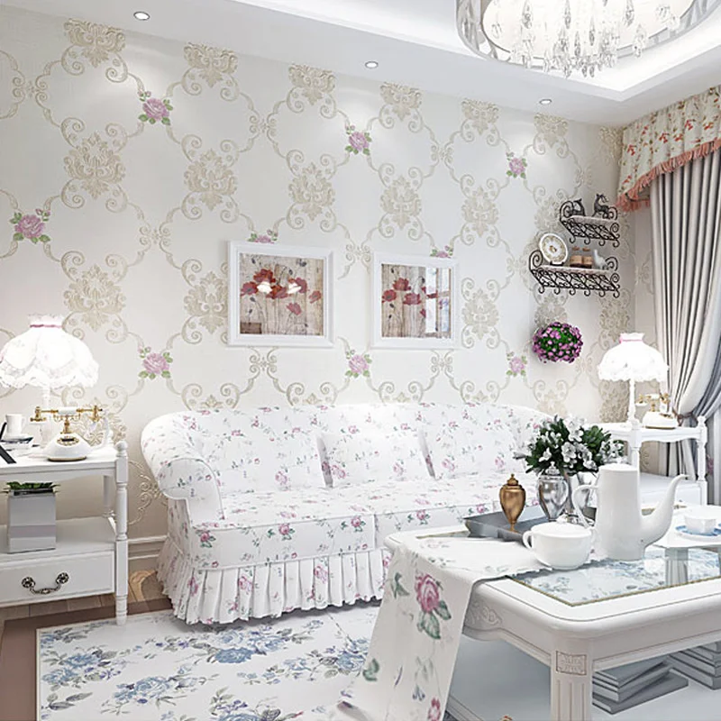 

Pastoral style household wallpaper small broken flowers small fresh flowers European bedroom living room relief warm Korean