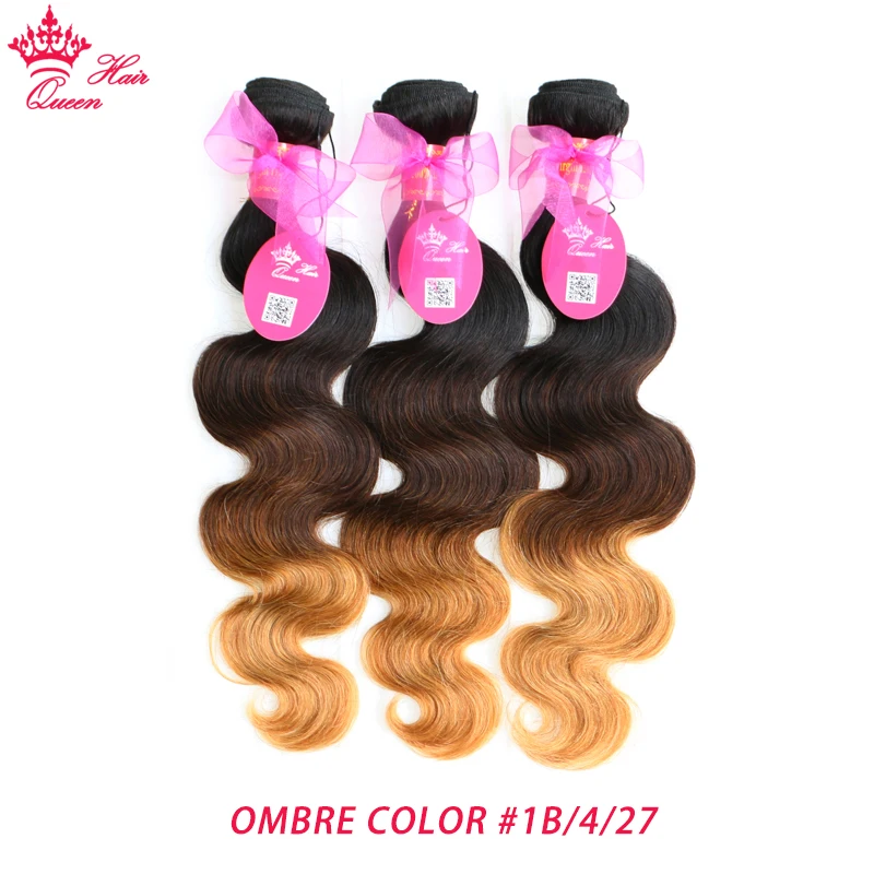 Queen Hair Official Store Ombre Color Hair Extensions Brazilian Body Wave 3 Tone #1B/4/27 Remy Human Hair Weave Bundles Deal