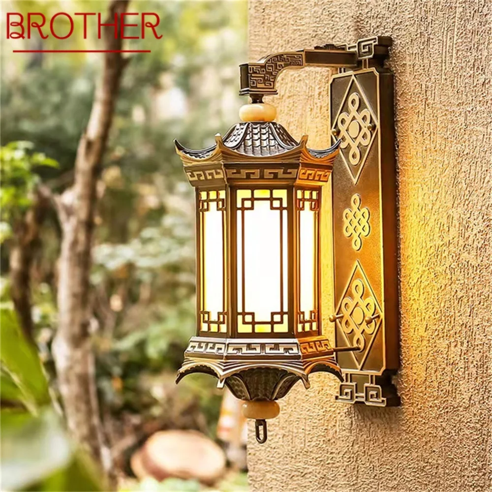 

BROTHER Outdoor Wall Lamps Bronze Lighting LED Sconces Classical Waterproof Retro for Home Balcony Decoration