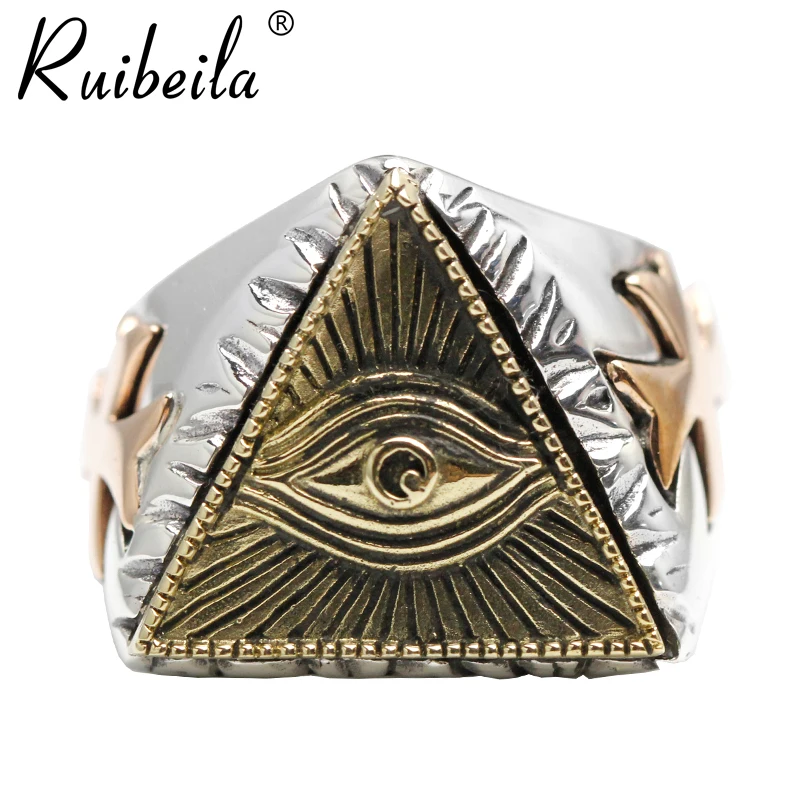 Ruibeila retro genuine 925 sterling silver jewelry men Pharaoh Egyptian God Eye Eye men's God triangle ring