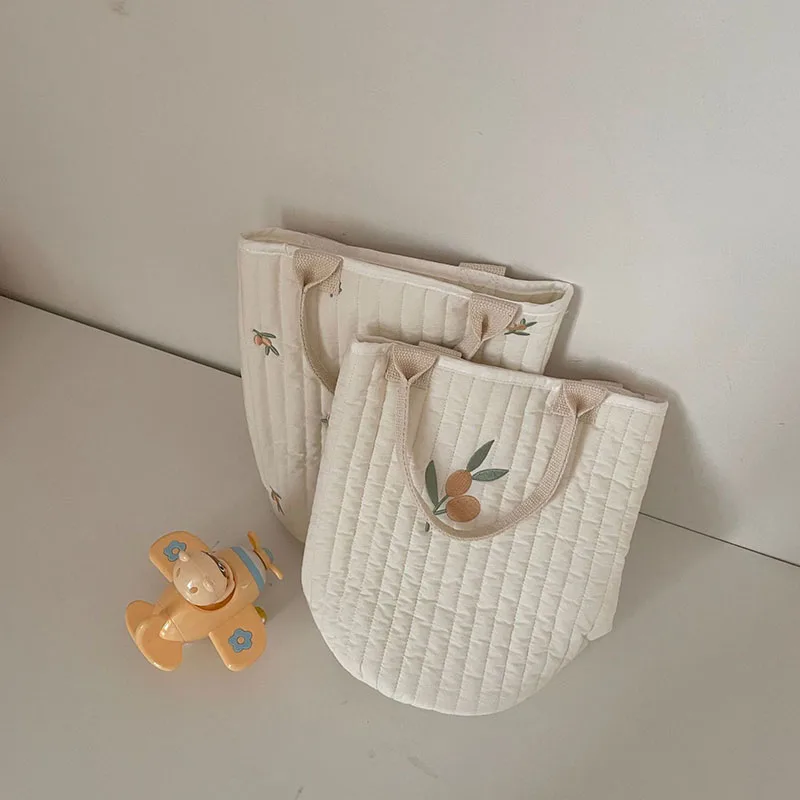 Botique-bolsas de pañales para bebé, bolsos de mamá con bordado de oso, bolso de cubo informal de algodón