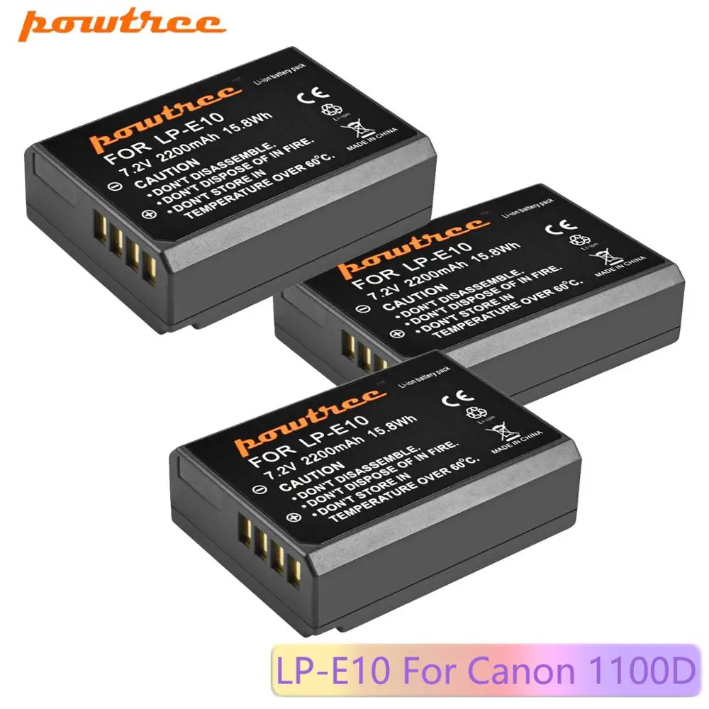 Powtree 2200mAh LP-E10 LP E10 LPE10 batteria per fotocamera digitale per Canon 1100D 1200D 1300D Rebel T3 T5 KISS X50 X70 batteria