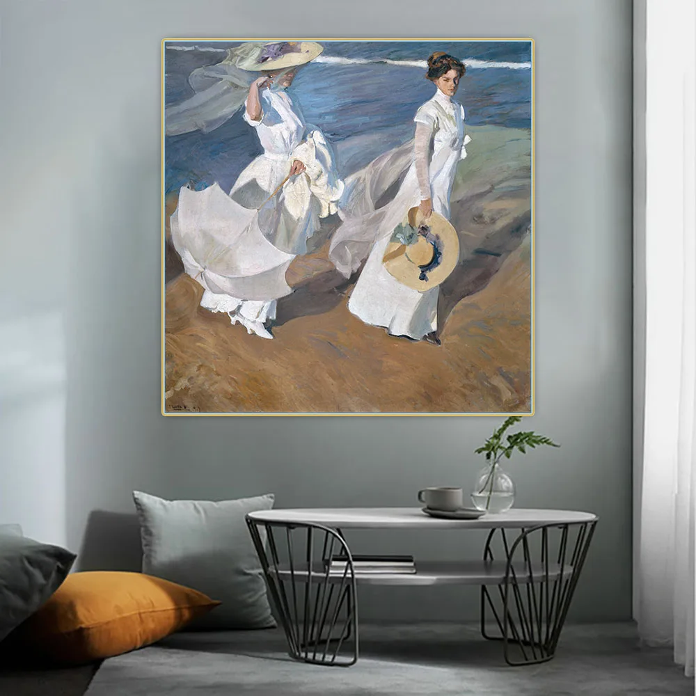 Citon Joaquin Sorolla《Strolling along the seashore》Canvas Art Oil Painting Artwork Picture Backdrop Wall Decor Home Decoration