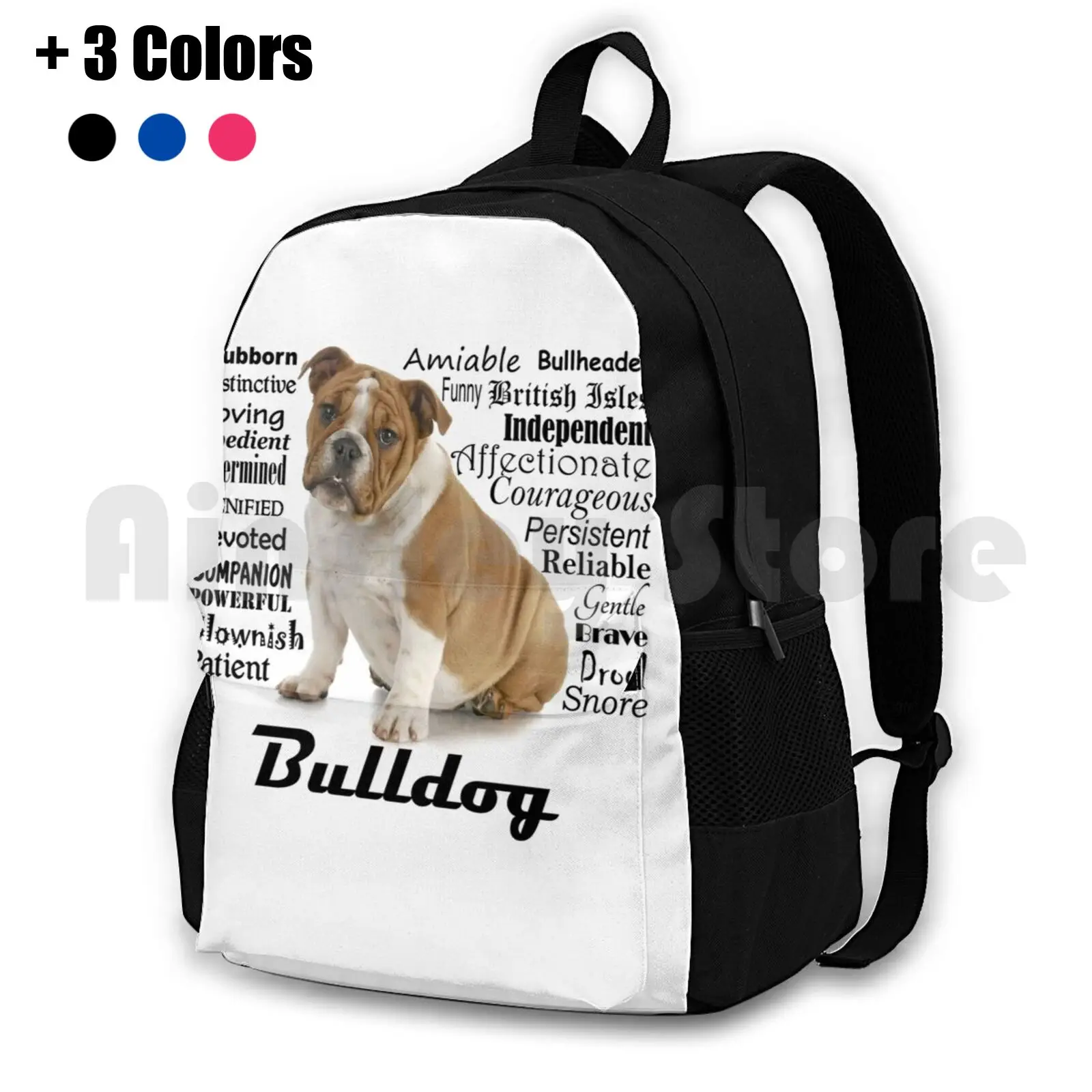 Bulldog Traits Outdoor Hiking Backpack Waterproof Camping Travel English Bulldog Puppy Dog Pet Animal Breed Traits Personality