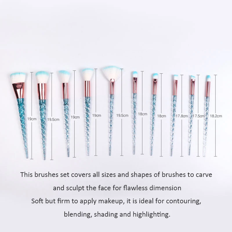 Dighealth 10pcs Unicorn SPIRAL ชุดแปรงสีชมพู Facial Foundation Contour อายแชโดว์ Eyeliner Lip เครื่องสำอางค์แปรงแต่งหน้า