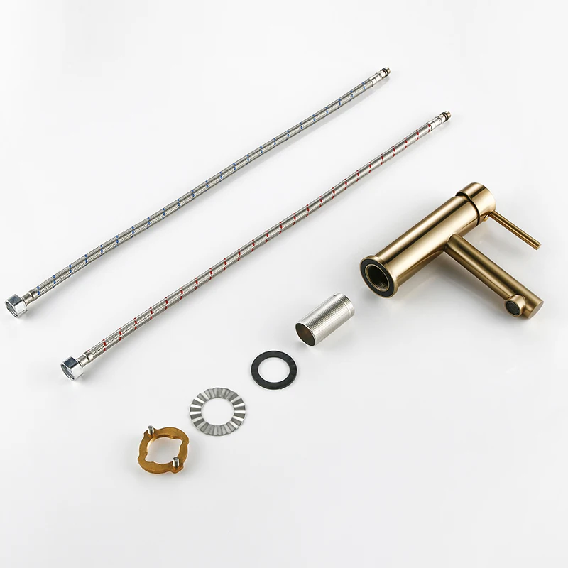 Imagem -05 - Smesiteli-torneira Escovada do Banheiro do Ouro Plataforma Montada Único Furo Punho Lavatório Quente e Frio Atacado