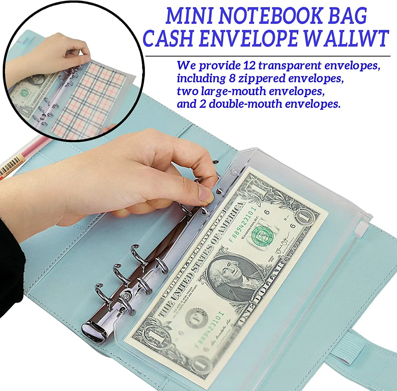 15 Pieces Binder Budget Planner Cash Envelope Binder with Budget Envelopes A6 Binder Pockets Cash Envelope Wallet for Budgeting