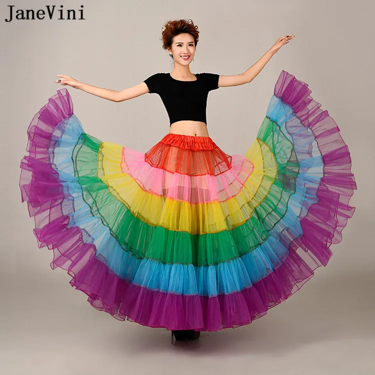 JaneVini-falda de tul de retales de arcoíris, ropa interior de línea A, para bodas, baile, fiesta, tutú, Jupon, 2021