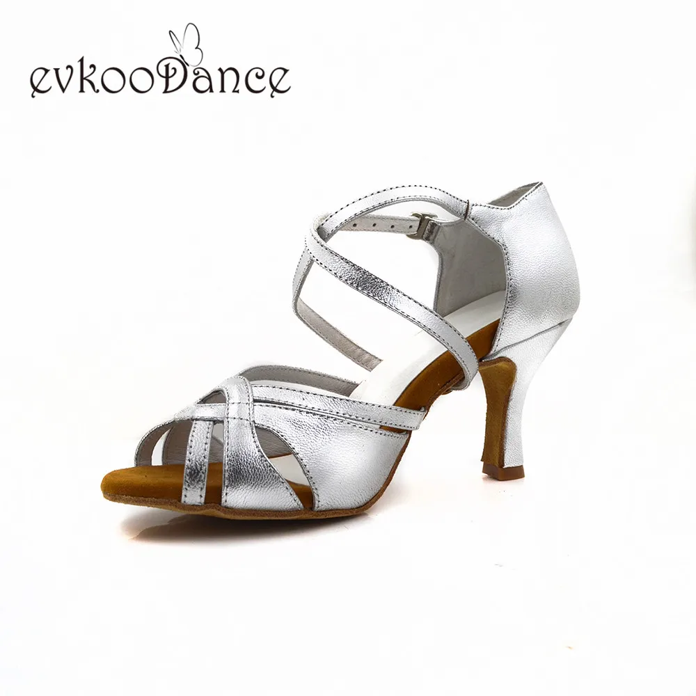 

Evkoodance Customsize size US 4-12 heel height 7cm Professional silver pu dance shoes latin women Evkoo-640