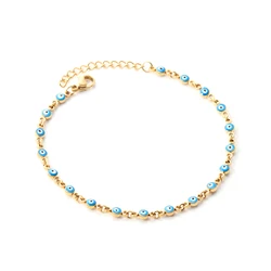 LUXUKISSKIDS Beads Charm Gold Color Steel Pulseras Evil Blue Eyes Bracelets For Women Chain Bracelet Jewellery Wrist Accesorioes