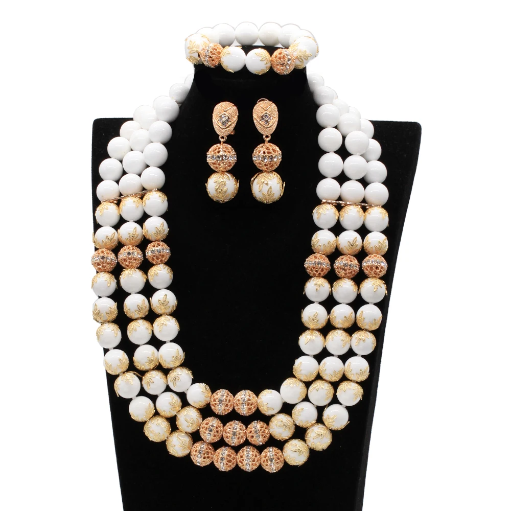 

New Fashion White Stone Amazing White African Beads Jewelry Set and Copper Alloy Women Birthday Party Jewelry Set ABG065