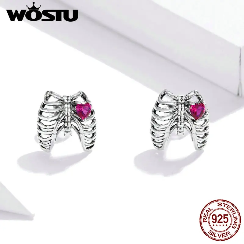 WOSTU New 2020 Small Ear Studs Earrings Real 925 Sterling Silver Red Enamel Stud Earrings For Women Fine Wedding Jewelry DXE970