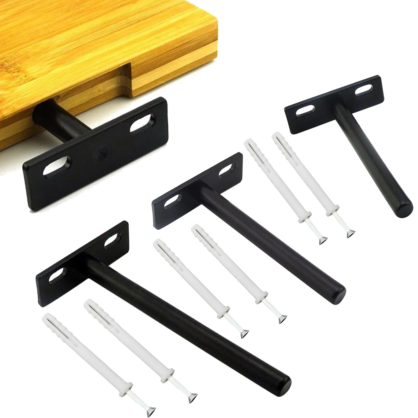 Braket Rak Mengambang Braket Tersembunyi Tugas Berat Mendukung Rak Buta Dinding 3/4/5 Inci, HITAM