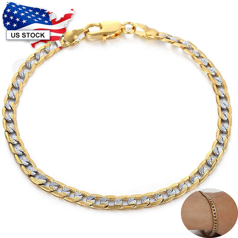 4/6/9MM Curb Cuban Bracelet For Men Women Gold Color Link Chain Wristband US Stock Jewelry Gifts Wholesale Fast Shipping LGB94