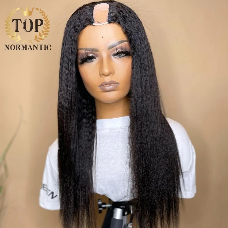 Topnormantic U Part Kinky Straight Human Hair Wigs Natural Color Indian Remy Human Hair Wigs For Black Women