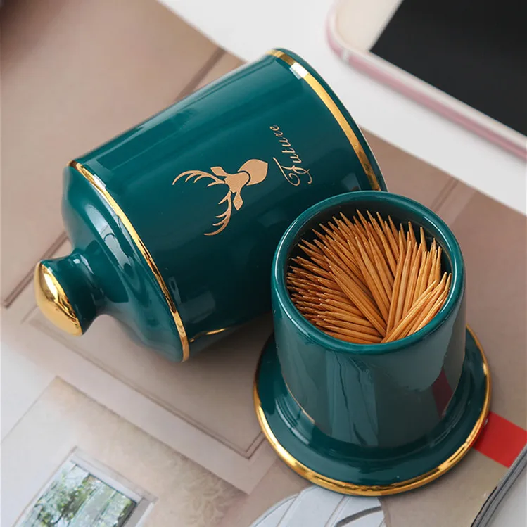 Light Luxury Ceramic Cotton Swab Toothpick Holder Coffee Table Hotel Dining Table Storage Box Household Decorative Ornaments