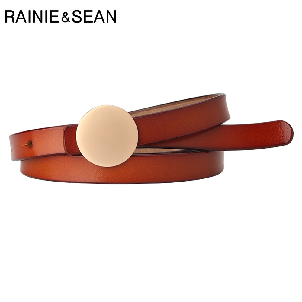 RAINIE SEAN Women Belts Genuine Leather Belts for Women Thin Solid Camel Red Black White Dress Belts for Ladies Female Strap