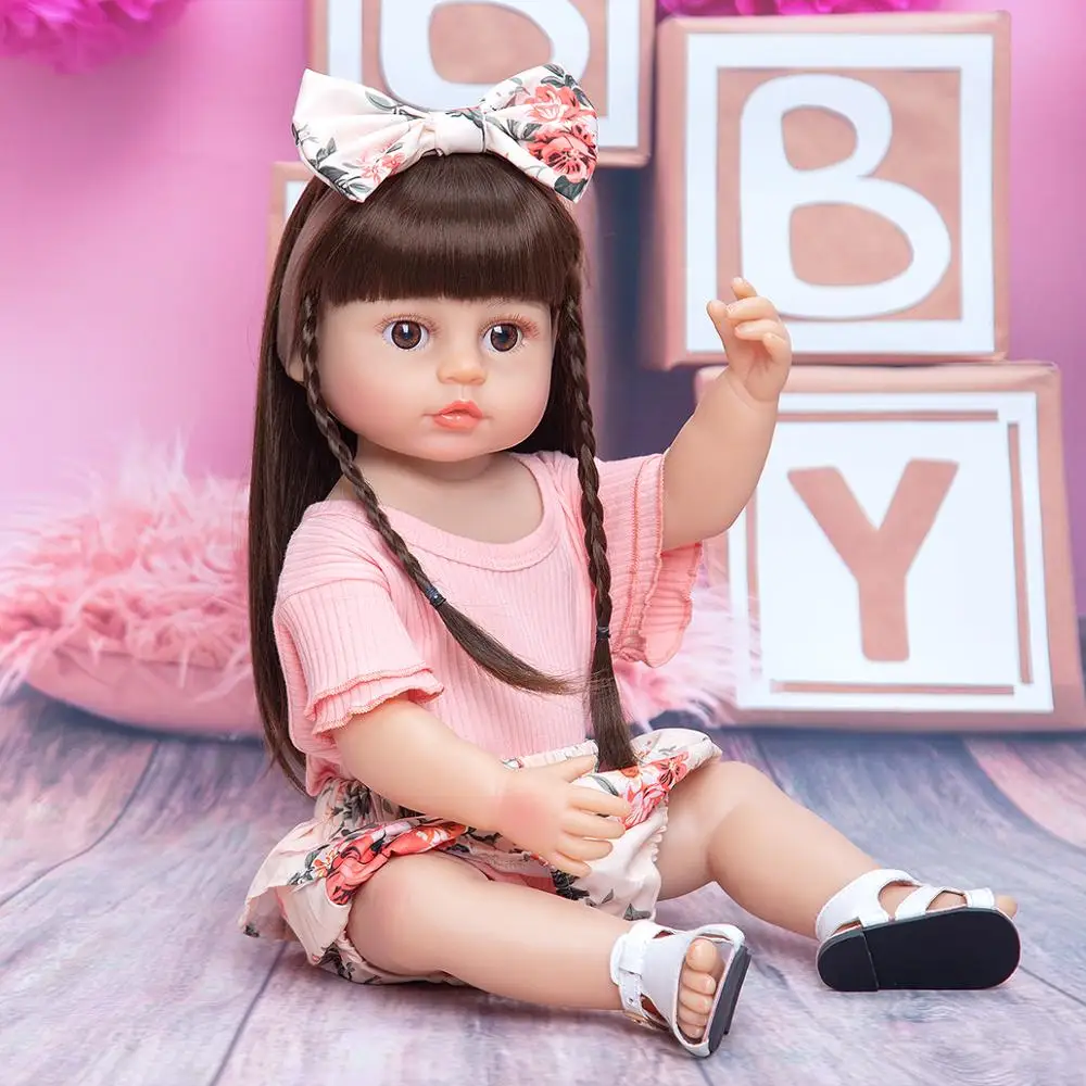 Keiumi 55Cm Mooie Pop Reborn Baby Pop Vol Siliconen Body Boneca Kan Bad Realistische Collection Krullen Kids Playmate Doll speelgoed