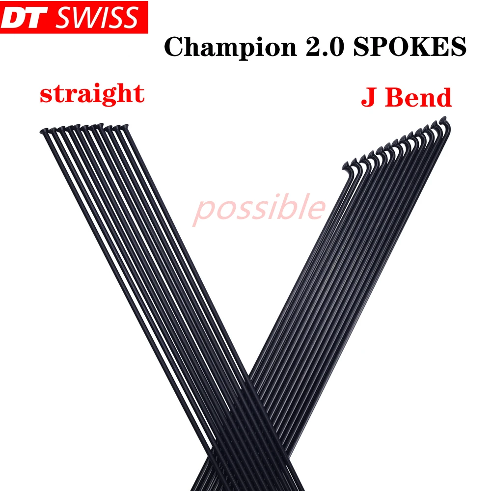 Bicycle spokes DT Swiss Champion 2.0 round spokes J-bend/straight pull head black bicycle spokes with copper cap