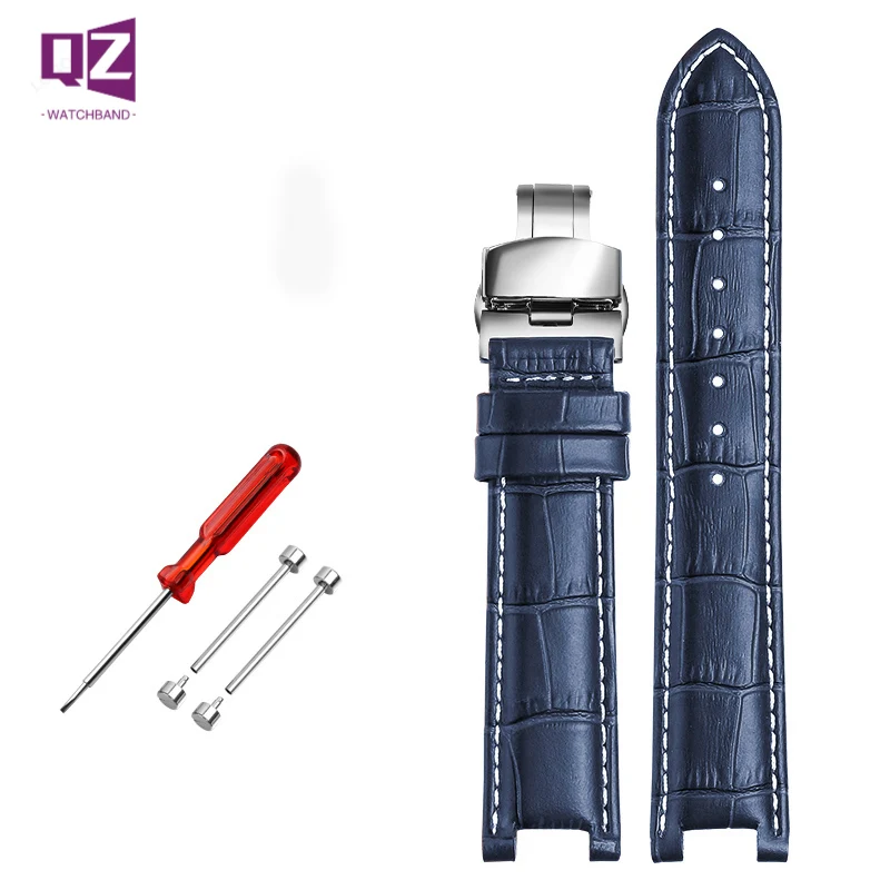 Bracelet de montre en cuir de vache pour montres GC, 22x13mm, 20x11mm, cranté, en cuir véritable, bleu