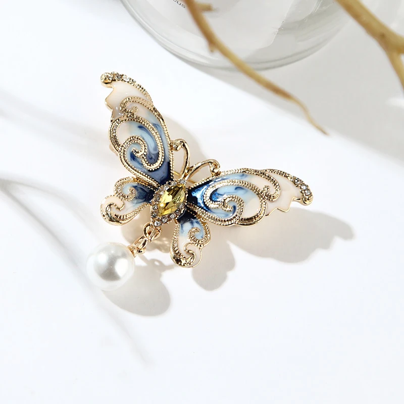 Women Crystal Enamel Insect Brooches Pin Jewelry Party Jewelry Gift Rhinestone Pearl Butterfly Brooch Pins Fashion