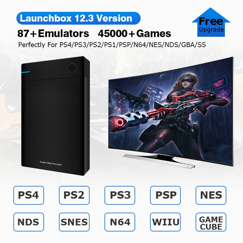 Launchbox externí hra natvrdo pohon kotouč s 45000+ retro hry pro ps4/ps3/ps2/wii/wiiu/ss/psp/n64 přenosné HDD pro okna PC