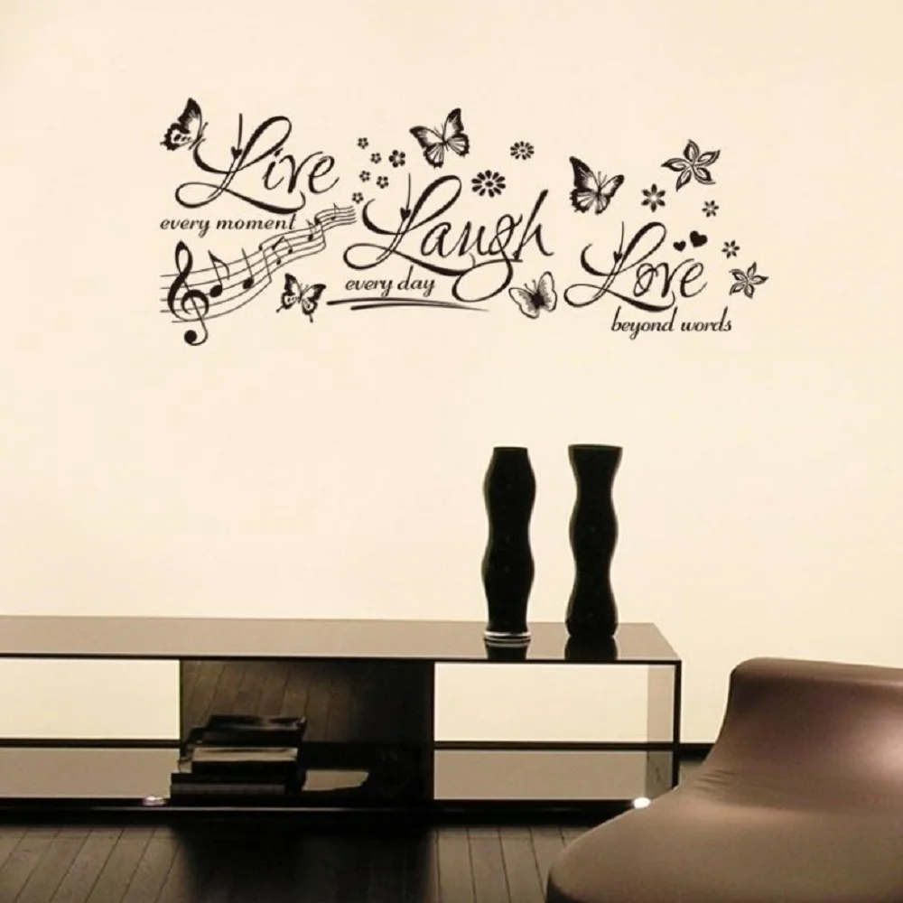 

Hot Sale Butterfly And Flower Live Laugh Living-room Bedroom Wall Stickers Wholesale Removable Background