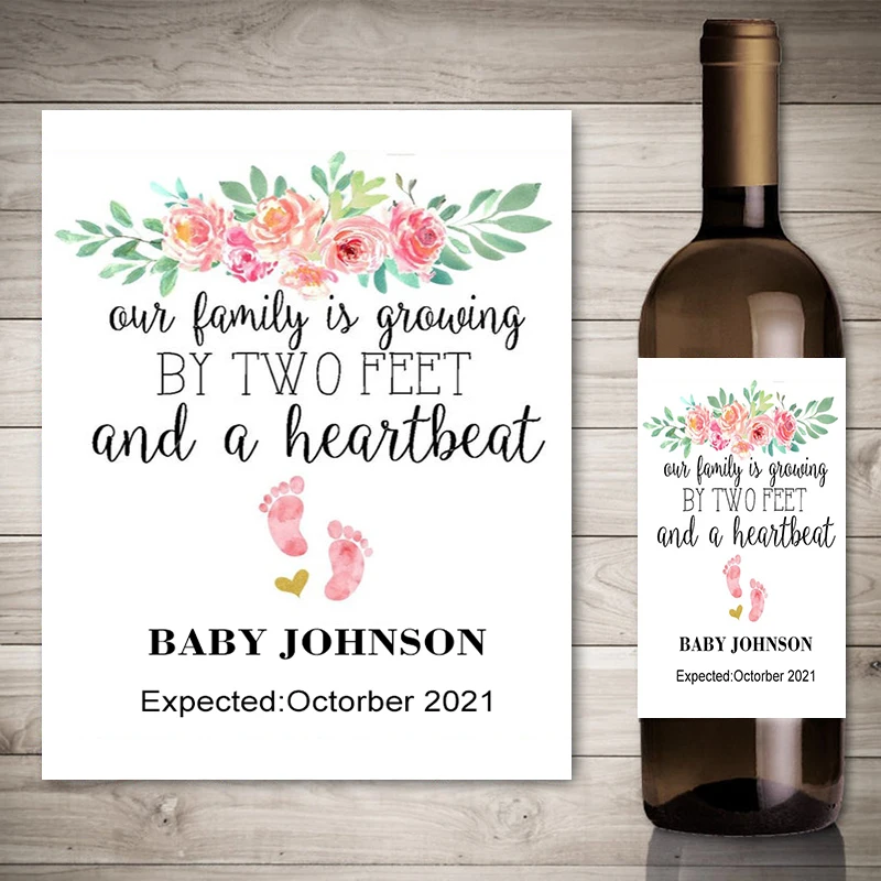 20pcs Custom Personalized Wine Label Stickers Baptism Baby Shower Pregnancy Baby Announcement Wine Bottle Labels