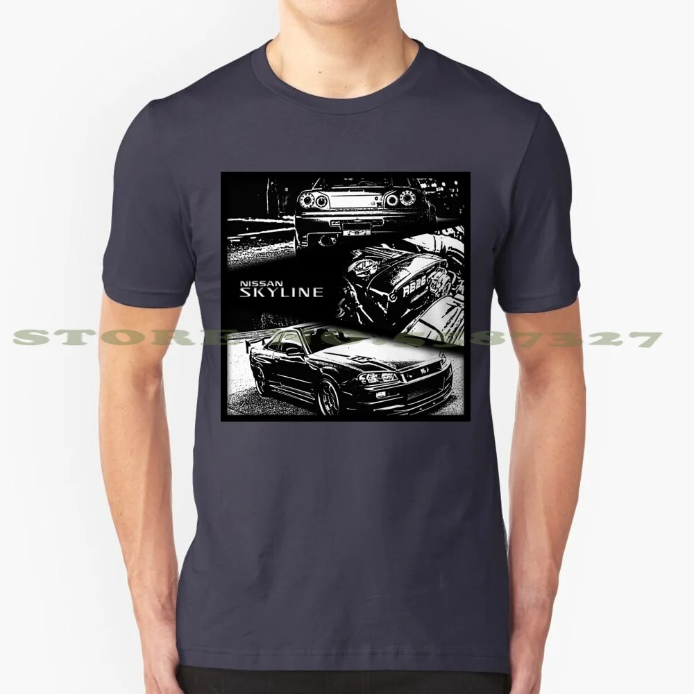 Gtr Skyline R34 100% Pure Cotton T-Shirt Gtr Widebody Nismo R34 Skyline