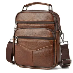 Small Men Genuine Leather Handbag Male Fashion Shoulder Bag High Quality Cowhide Leather Crossbody Bag Men's Briefcase Tote