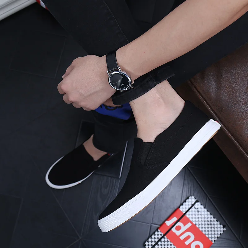 Mens Shoes Casual Canvas Spring Summer Slip-on Unisex Man Fashion Sneakers Flats Breathable Light Black Lovers Shoes Footwear