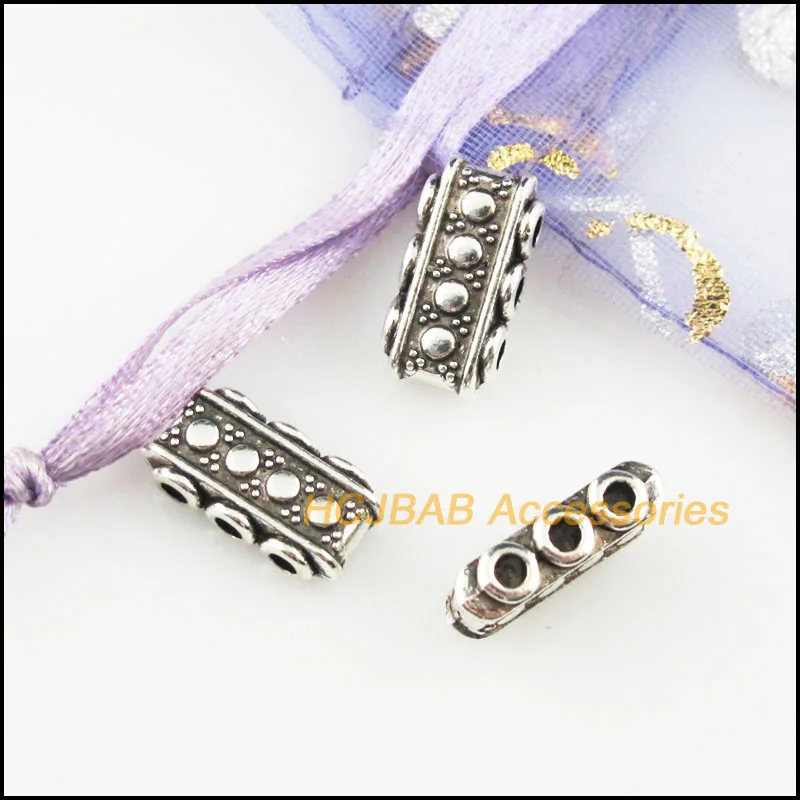 20 New Rectangle Charms Tibetan Silver Color 3-Holes Spacer Beads 7.5x14.5mm