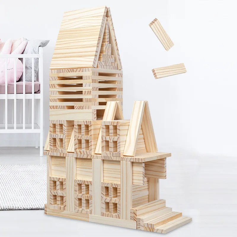 Bloques de construcción de madera para niños, juguetes educativos de bricolaje para niños, Kit de construcción de apilamiento, juegos de rompecabezas de bloques altos, arquitectura, 100 piezas