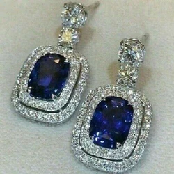 Huitan Noble Blue Cubic Zirconia Wedding Earrings for Women Brilliant CZ Graceful Female Ear Dangle Accessories Fashion Jewelry