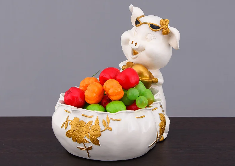 Creative Resin Smile Fortune Pig Key Candy Storage Case Home Decor Living Room Sculpture Sundries Organizer A0043