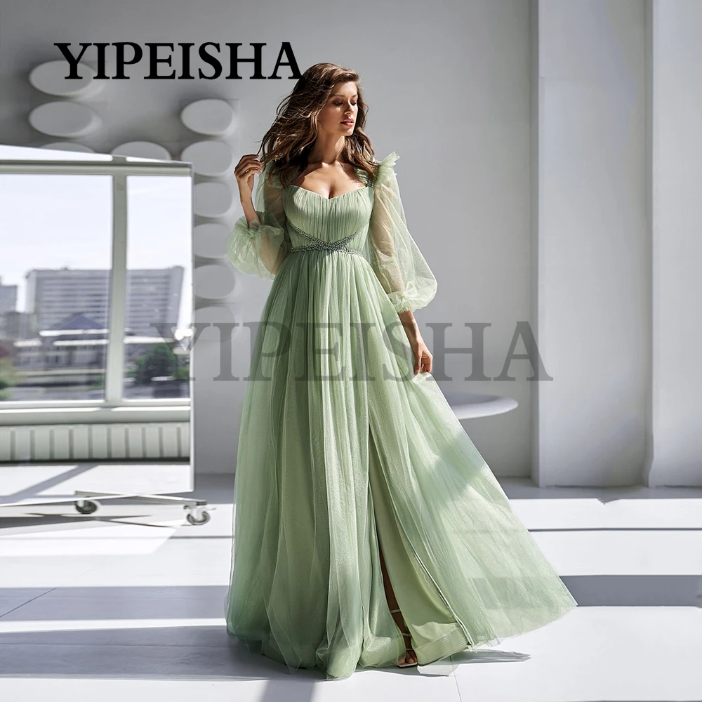 Customized Sweetheart Front High Split Evening Dresses Beading Pleat Organza Backless A-Line Party Gown Robe De Soirée Femme Ves