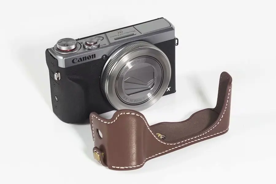 غلاف كاميرا من الجلد الصناعي ، حافظة سفلية لكاميرا كانون G7X Mark III G7XIII G7X3 ، غطاء نصف الجسم ، حقيبة كاميرا ، بني وأسود