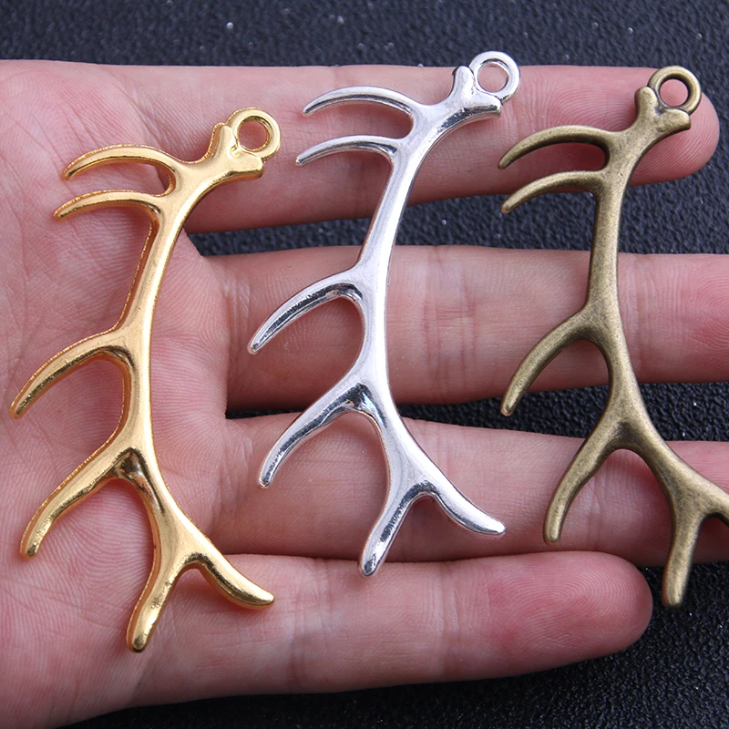 2 pcs/lot 33*67mm Christmas Lucky Deer Antler charm Three Color Tone Vintage Metal Alloy Charms Jewelry Pendant Charms DIY