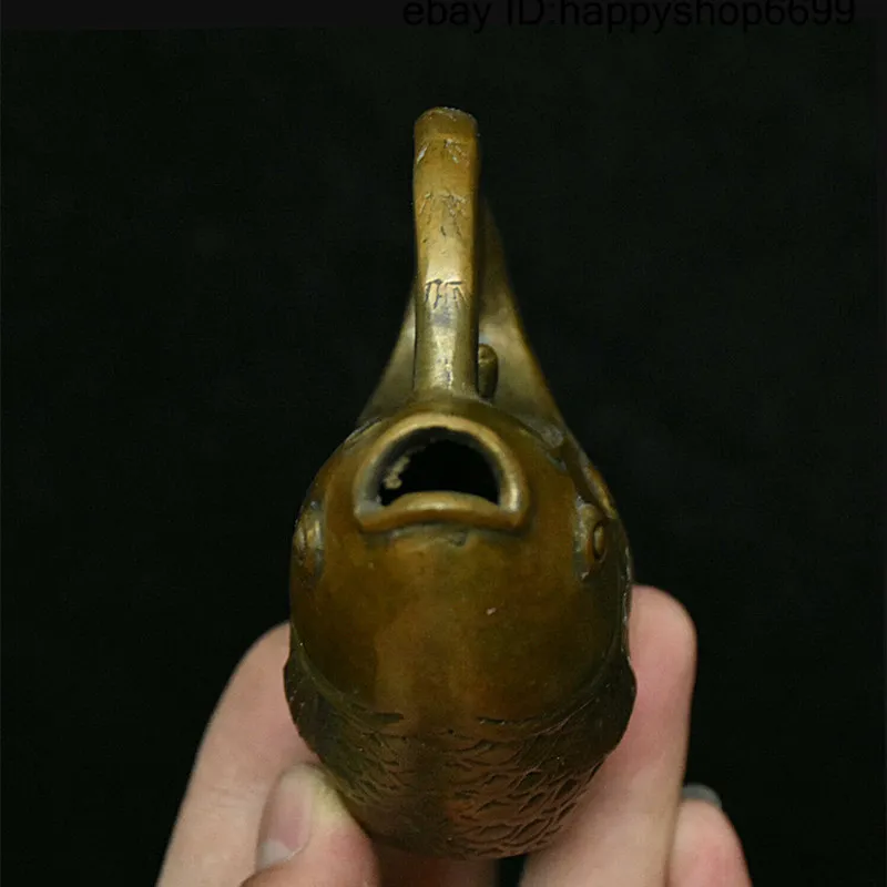 Collect Chinese Bronze Animal Fish Coin Wine Tea Pot Flagon Teapot Stoup Statue Desk Decoration Figurines Collection Ornaments