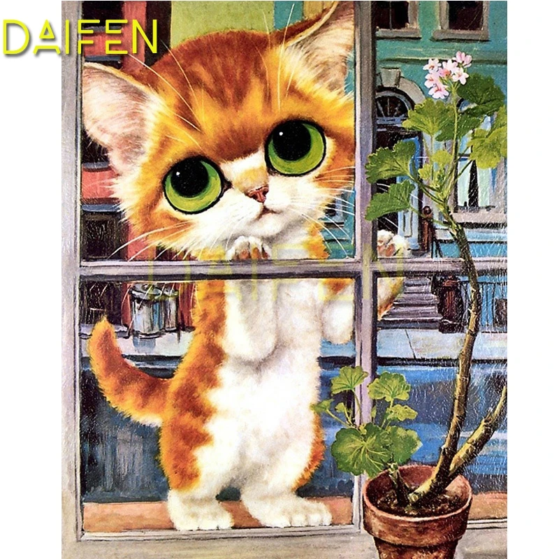 Full Round Diamond mosaic Flowerpot branch 5DDIY Diamond painting Full Square Diamond embroidery Cross stitch Cartoon cat flower