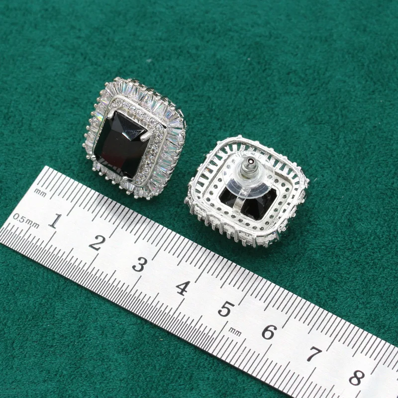 Classic Silver Color Bride Jewelry Set for Women Wedding Black Zircon Bracelet Earrings Necklace Pendant Ring Gift