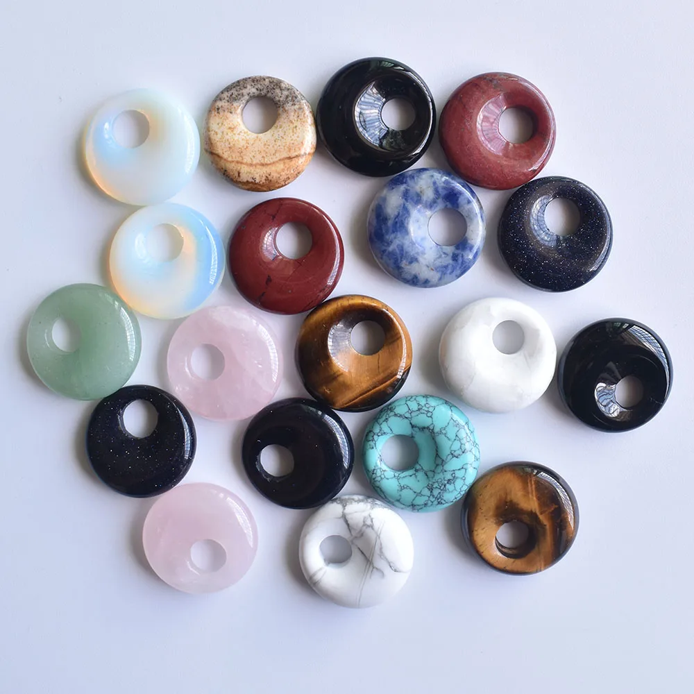 2020 New high quality Assorted natural stone gogo donut charms pendants beads 18mm for jewelry making Wholesale 20pcs/lot free