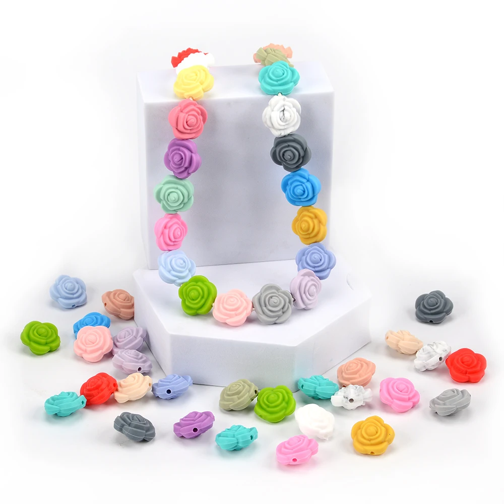 50 pieces/lot Hot Sale 21mm Double-faced Rose Flower Silicone Beads Teething For Necklace BPA Free